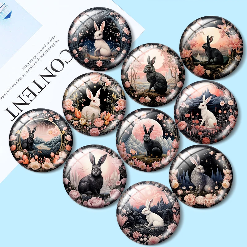 Fantasy hare  10pcs 12mm/16mm/18mm/25mm Round Photo Glass Cabochon Demo Flat Back Making findings