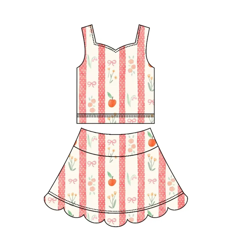 Fashion Girl Series Clothing Floral Print Halter mini Skirt Lace Girl Set 6-Piece Boutique Children's Set