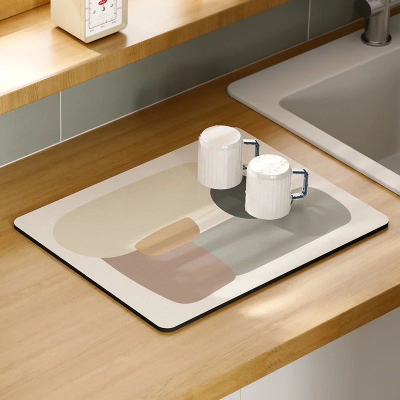 

Современный абстрактный коврик для сушки посуды из диатомита: супервпитывающий, быстросохнущий, с геометрическим узором, для защиты столешницы