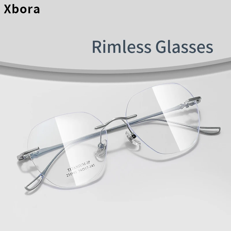 

Xbora Fashion Luxury Women's Eyewear Retro Pure Titanium Rimless Eyeglasses Optical Prescription Glasses Frame Men's 231901WK