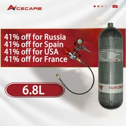 Acecare 6.8L Carbon Fiber Diving Cylinder High Pressure Scuba Tank Valve Fill Station for Scuba Diving M18*1.5