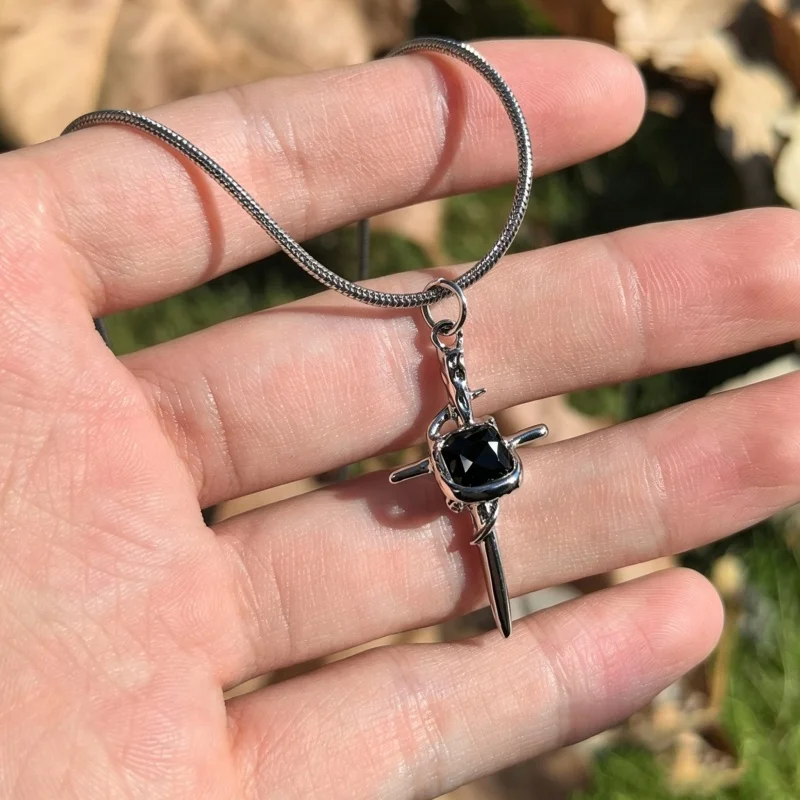 4Pcs Gothic necklace set, silver snake chain black imitation enamel melted heart-shaped cross pendant necklace punk jewelry
