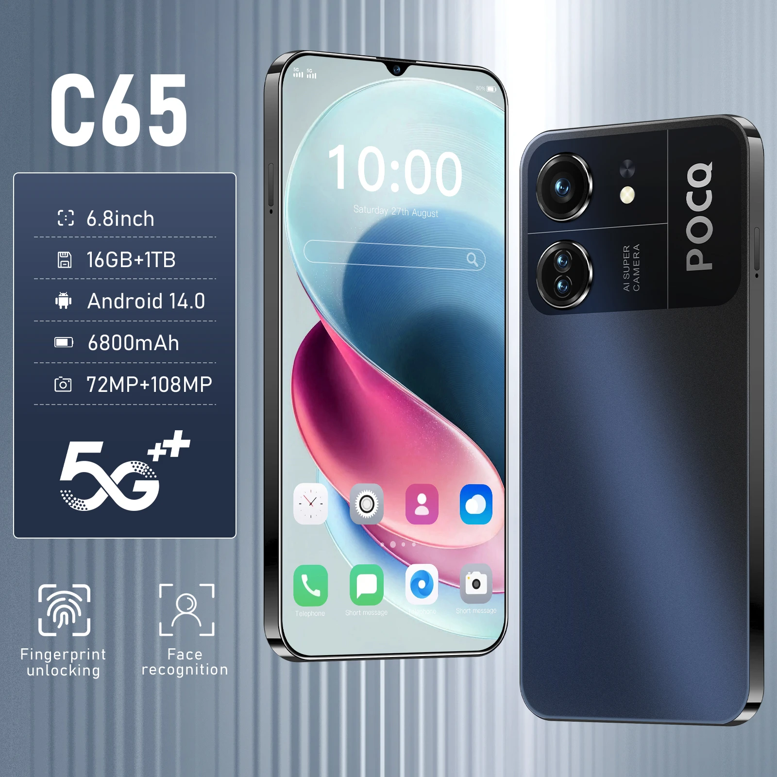 

Оригинальный новый смартфон C65, глобальная версия, 16G + 1 ТБ, 4G/5G, двойной SIM-карты, мобильный телефон Xioaml, Android разблокированный мобильный телефон, Celular NFC