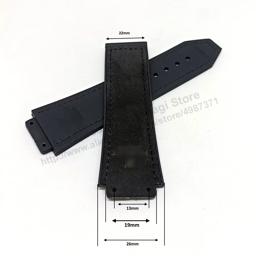 19mm Black Suede Leather On Black Rubber Replacement Watch Band Strap Compatible with Hublot 45mm cases