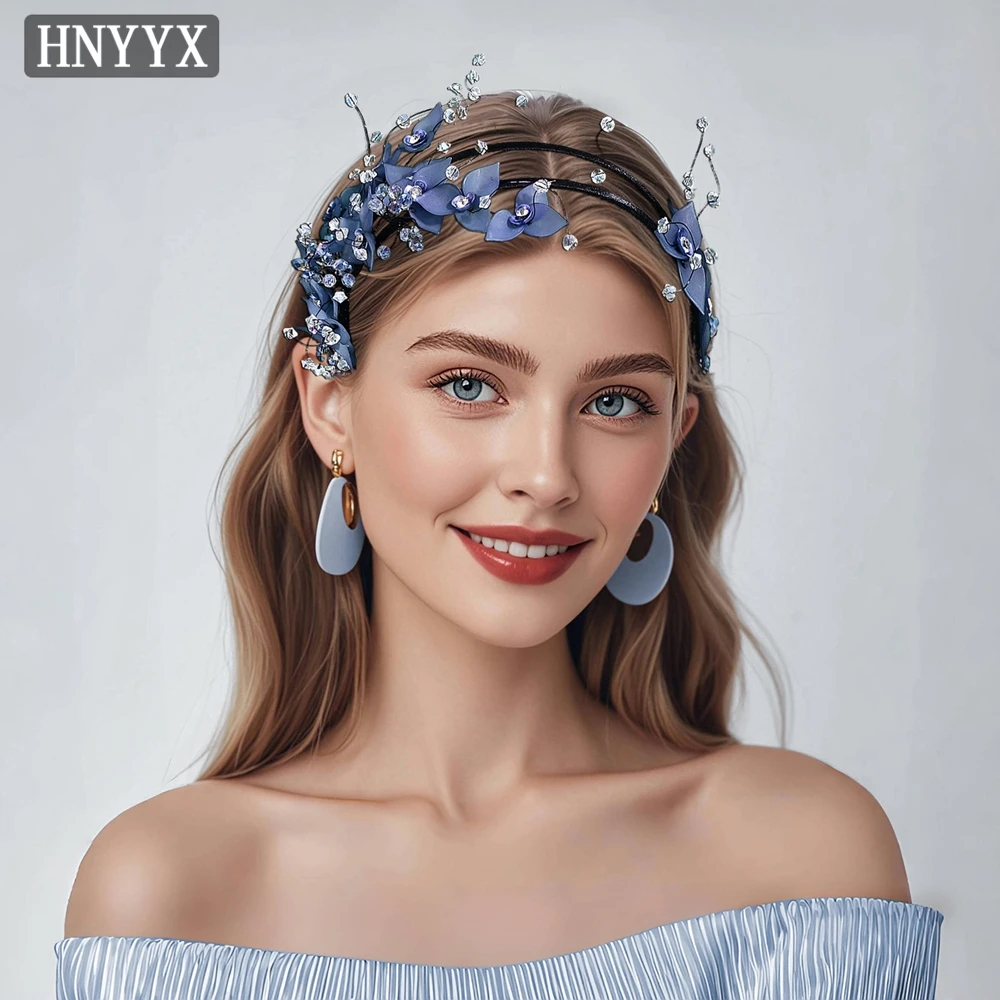 HNYYX niebieski kryształ Retro akcesoria do włosów Abs opaska z motywem kwiatowym czeski modne nakrycia głowy elegancka biżuteria dla nowożeńców nakrycia głowy A222