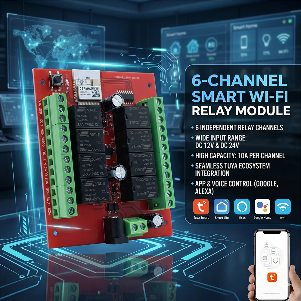Tuya Smart Switch 8-Kanal WLAN-Modul DC 12V 24V APP Fernbedienung 8-Kanal-Relais Kompatibel mit SmartLife Alexa Google Home