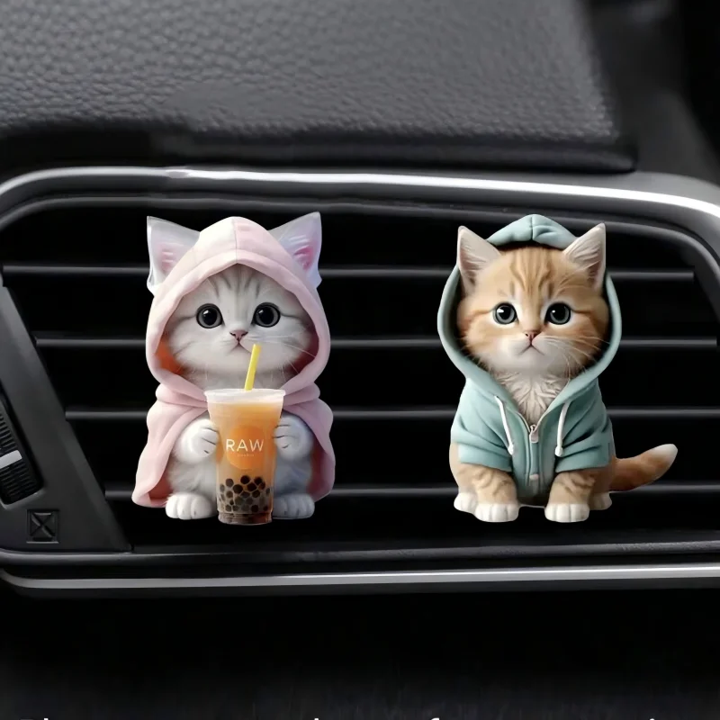 

1pc/2pcs Cute Cat Acrylic 2D Air Vent Clip Car Aromatherapy Fragrance Diffuser, Air Freshener Decor Set for Car Interior