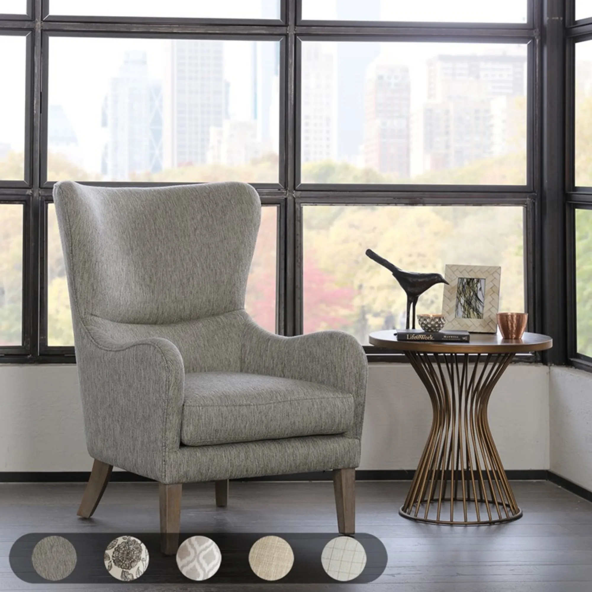 

Arianna Swoop Wing Chair (Grey)"