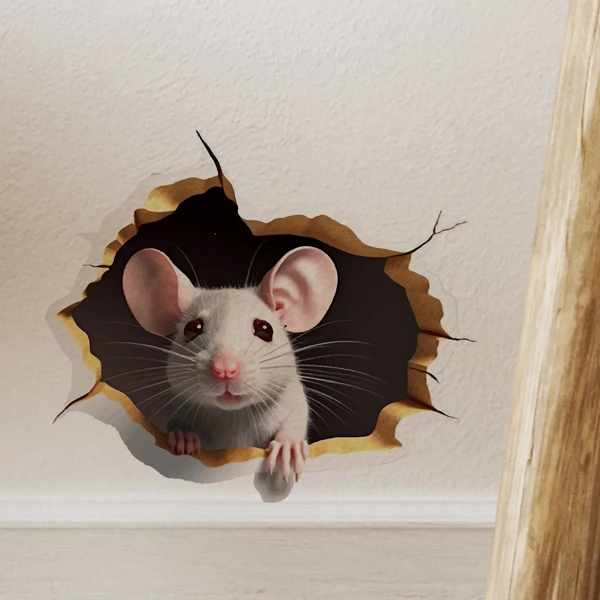 Efeito 3D Personalizado Etiqueta Do Buraco Do Rato, Leitura De Rato Branco, Ramo De Flores, Animal