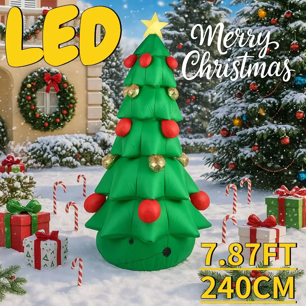 

1Pc 7.87FT Christmas Holiday Inflatable Toys Xmas Tree Yard Lawn Garden Party Festive Gift Decoration LED Home Supplies Ornament