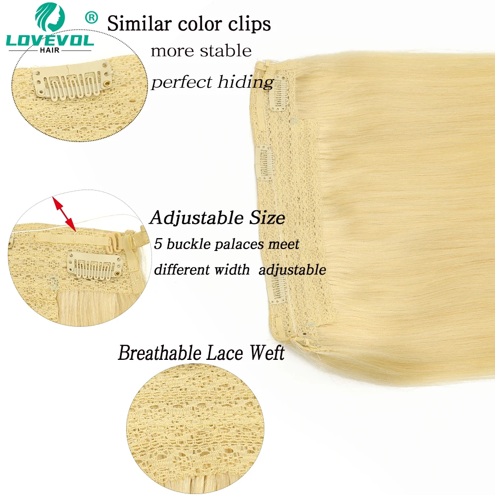 Lovevol-Invisible Fish Line extensões de cabelo, cabelo humano Headband, ajustáveis Hairpieces naturais, Bleach Blonde, Adicionar Volume, 100g