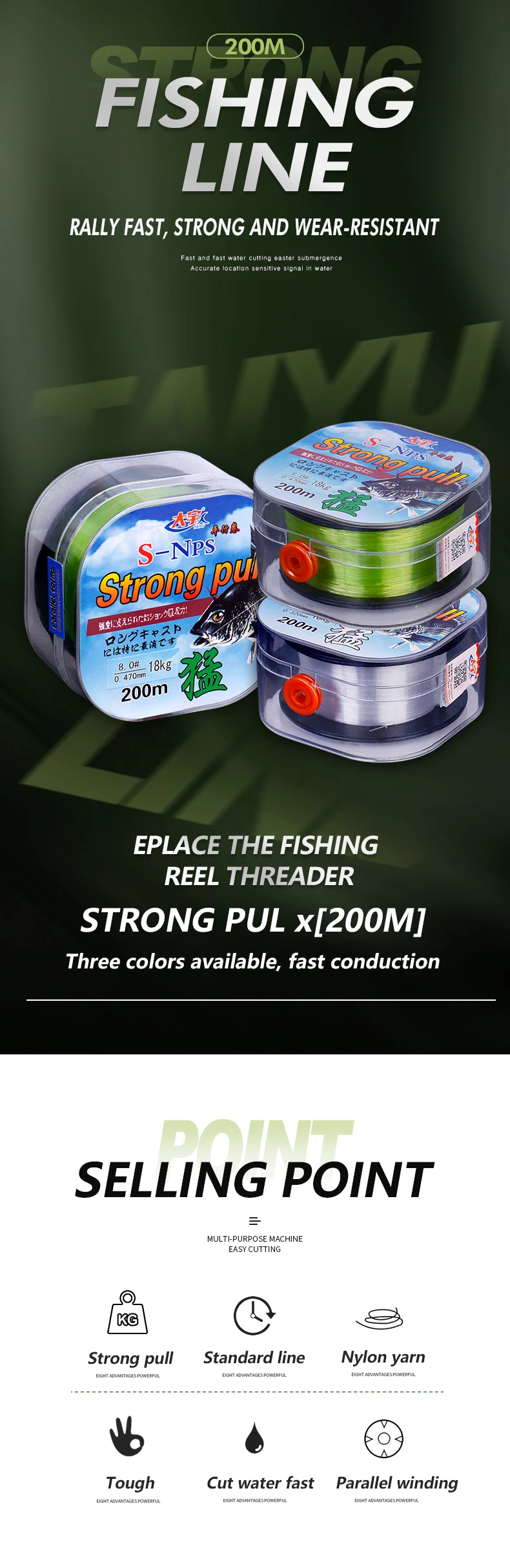 TAIYU 200M Nylon-Angelschnur 2-33LB Japanisches langlebiges Monofilament Meer-/Süßwasser-Hauptschnurführer Angeldraht zum Karpfenangeln – Detail 2