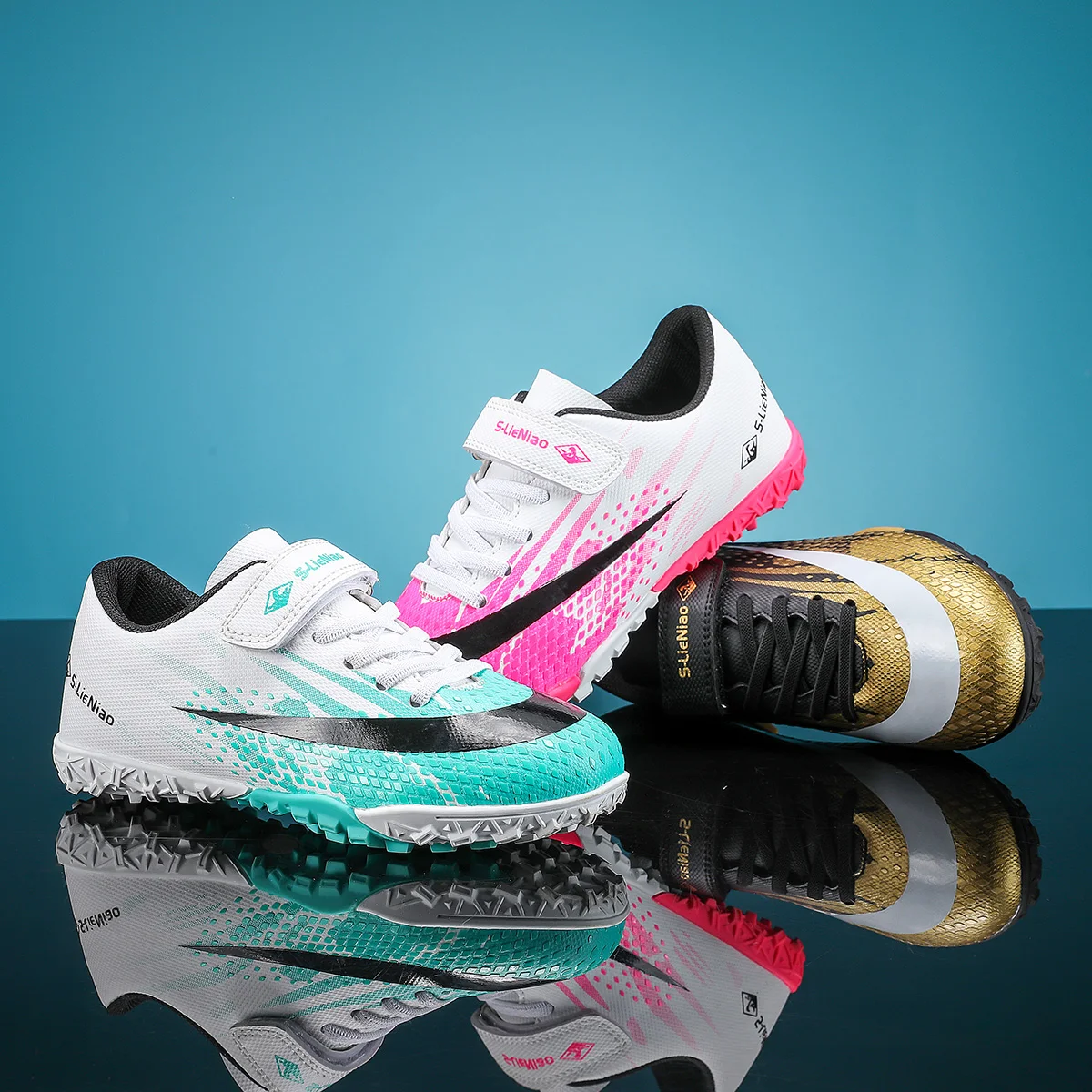 

Kids TF Turf Soccer Shoes Child Outdoor Athletic Training Sports Footwear Pink Black Green 3 Colors Available for Boys Girls