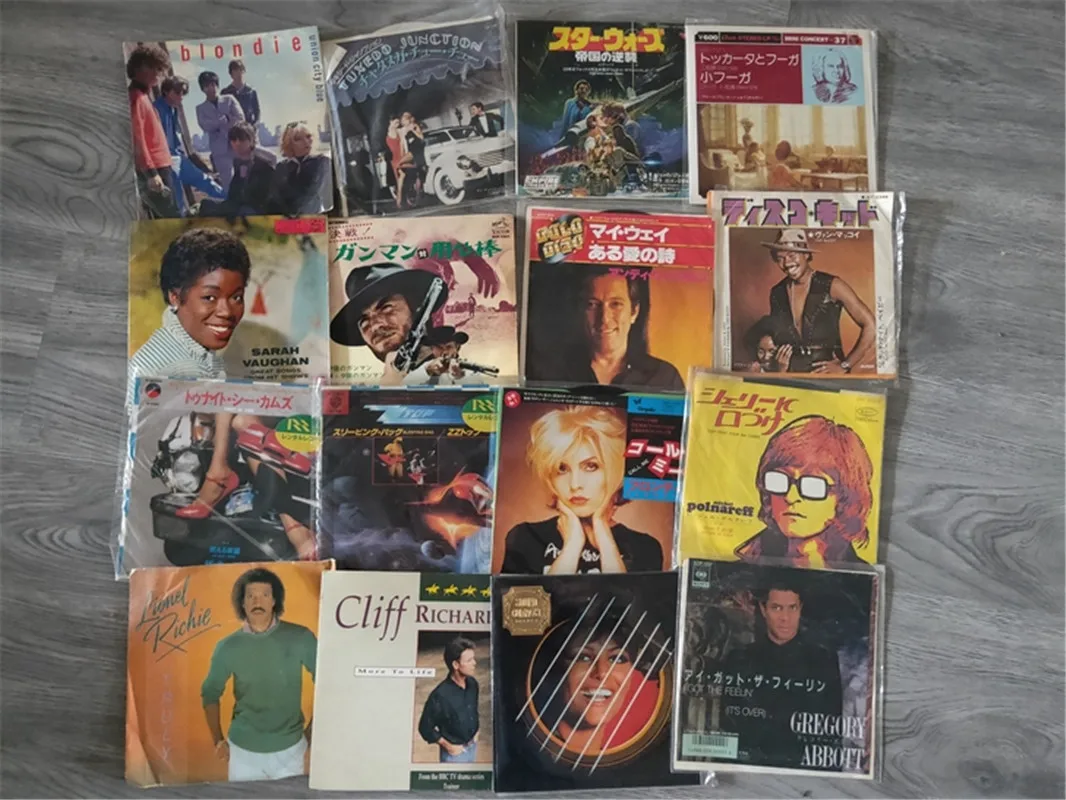 /05/2019 LP en vinyle de 7 pouces et 17.8cm, 4 pièces, disques anciens d'occasion, style européen, américain, classique, rural, ballade, rock, pop, musique, chansons aléatoires