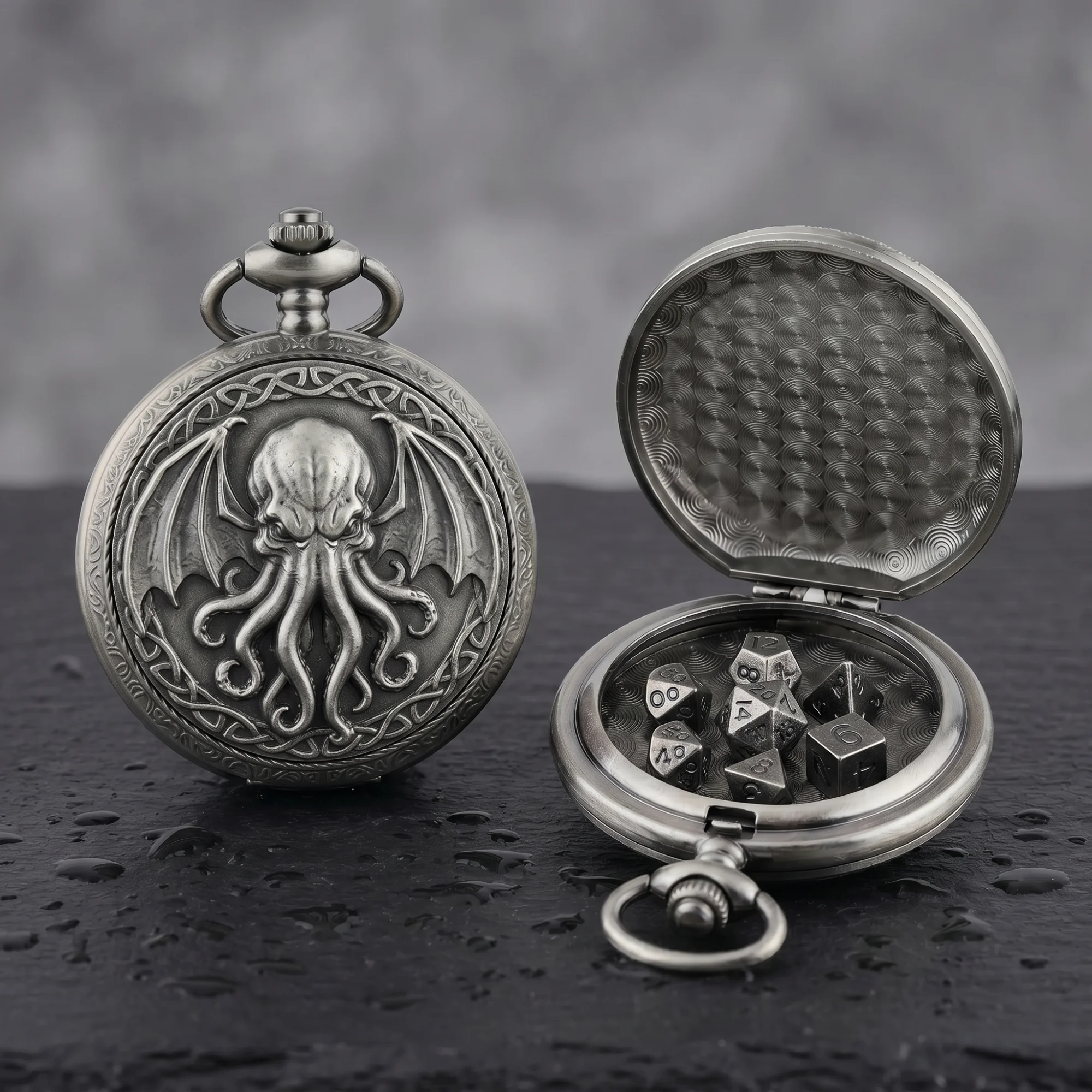 

New Octopus Dice Pocket Watch Case RPG DND dice Watch Role-Playing Games Mini Polyhedral Metal D&D Dice pocket watch Dice Box