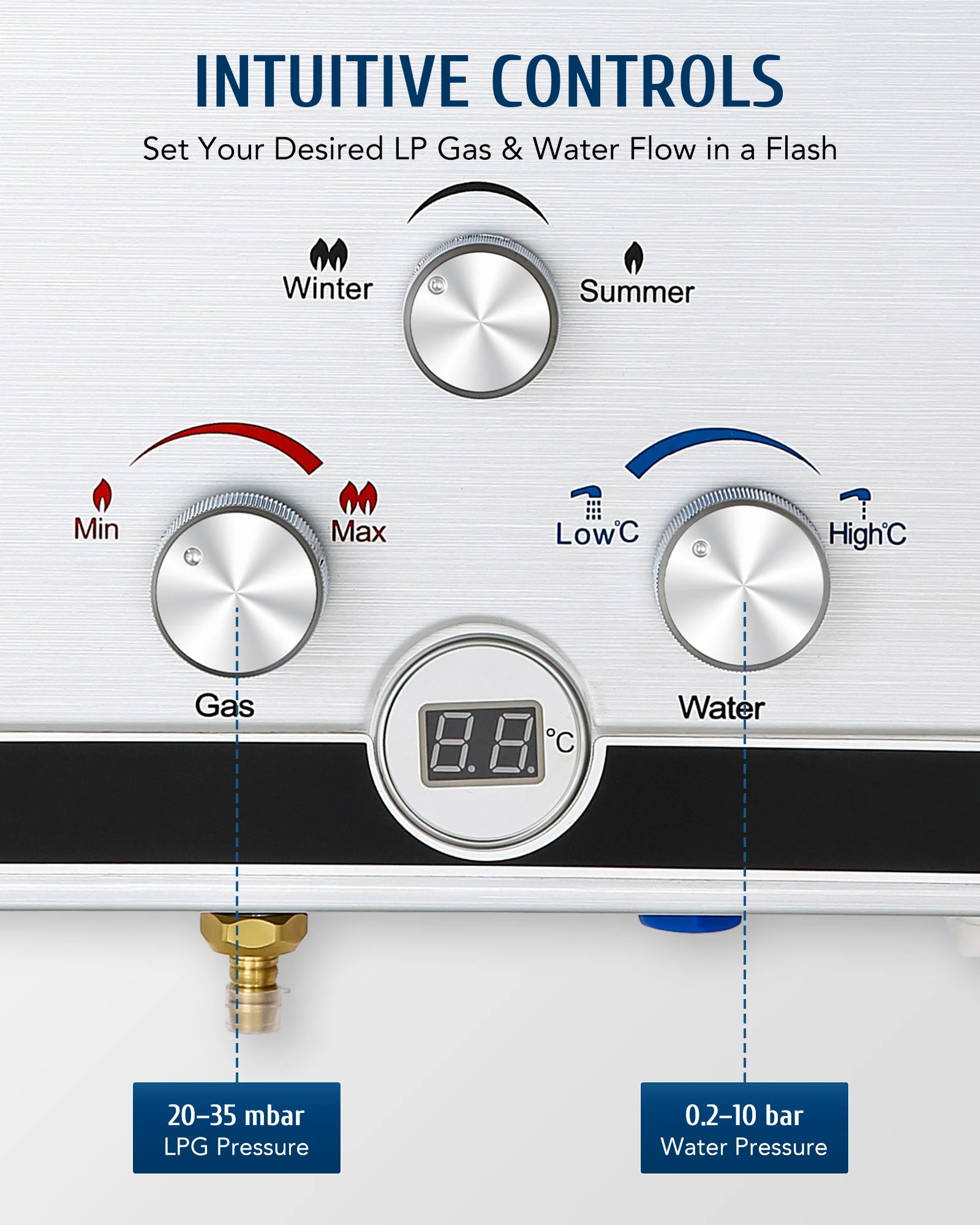 سخان الماء الساخن بالغاز سعة 18 لتر بدون خزان من البروبان للاستحمام الفوري بشاشة رقمية #4