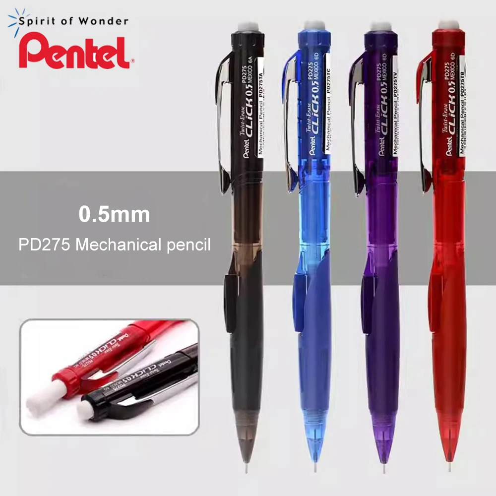 1 Stück Japan Pentel Druckbleistift PD255 mit seitlicher Druckmechanik und drehbarem Radiergummi, 0,5 mm, nicht leicht zu zerbrechende Mine, Zeichenbedarf, Schulbedarf