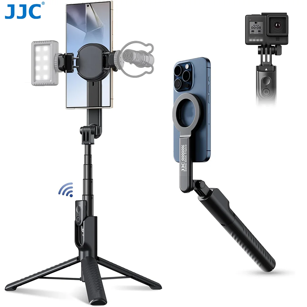 JJC 40.9 inci Tripod tongkat Selfie ponsel magnetik, dengan Remote nirkabel dua sepatu dingin untuk iphone SAMSUNG XIAOMI GoPro DJI Insta 360