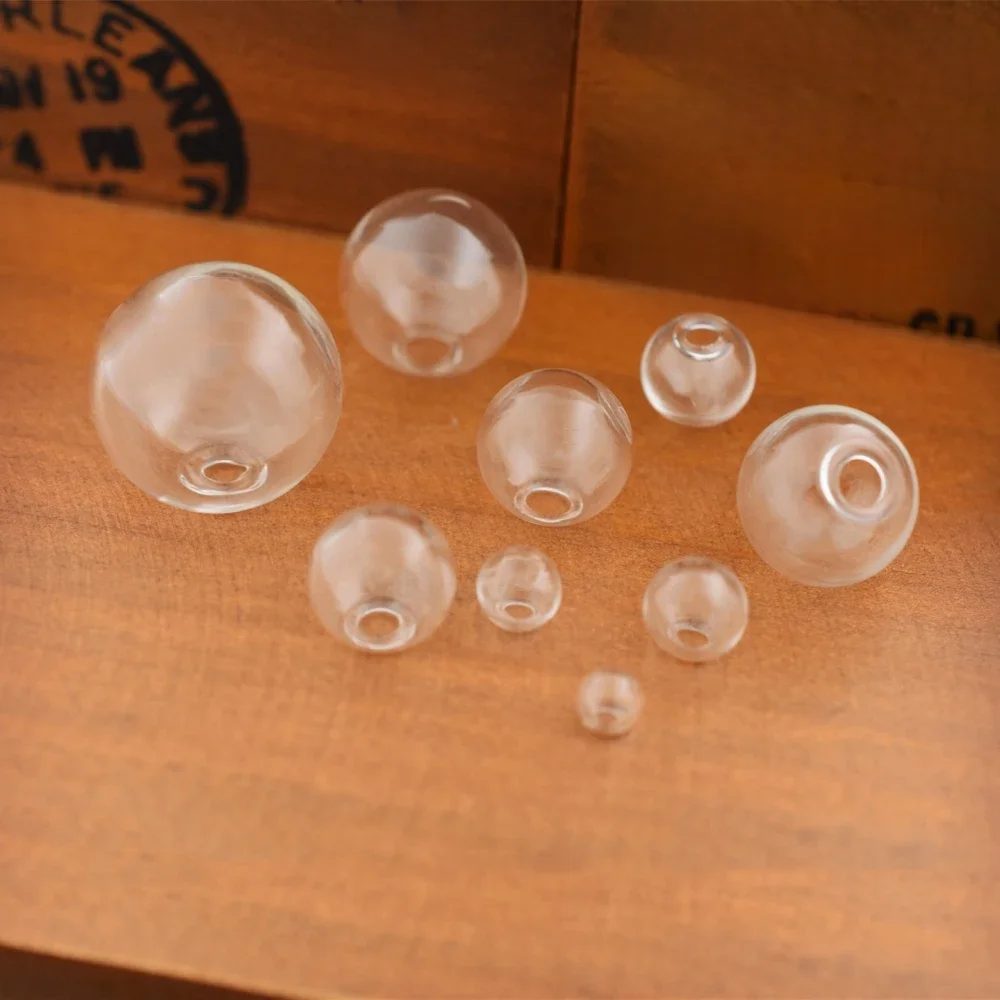 10 sztuk 8-25mm pusta szklana kula z jednym otworem okrągła bańka fiolka szklana kula kule półprodukty do biżuterii szklane akcesoria do medalionów — zdjęcie 2