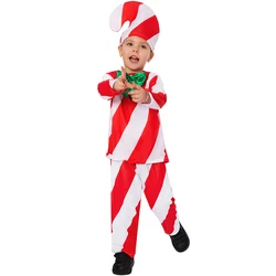 Kids Candy Cane Fancy Dress Costume Halloween Boys Girl's DIY Christmas Party Suit Red Striped Candy Cane Costume for Child