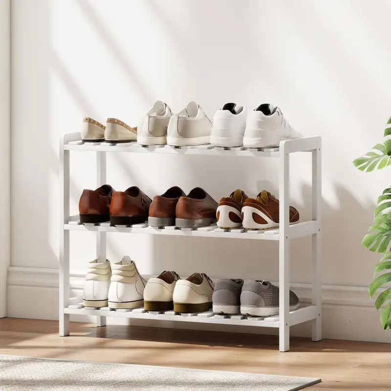 Étagère à chaussures à trois niveaux grande capacité - design blanc moderne, matériau durable, peut accueillir jusqu'à 12 paires