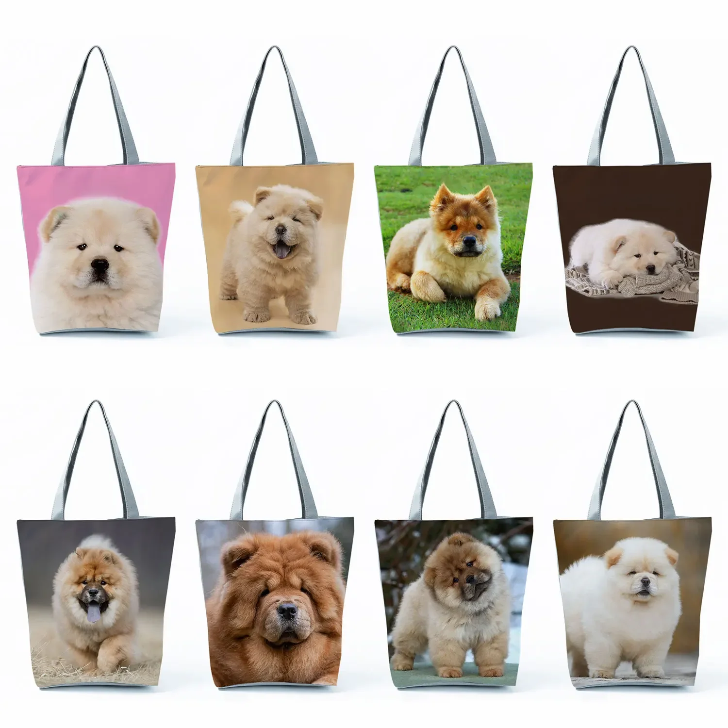 Śliczne Chow Chow torby na zakupy z nadrukiem casualowe damskie torebki o dużej pojemności składane torby na ramię dla psa z grafiką Dropshipping — zdjęcie 2