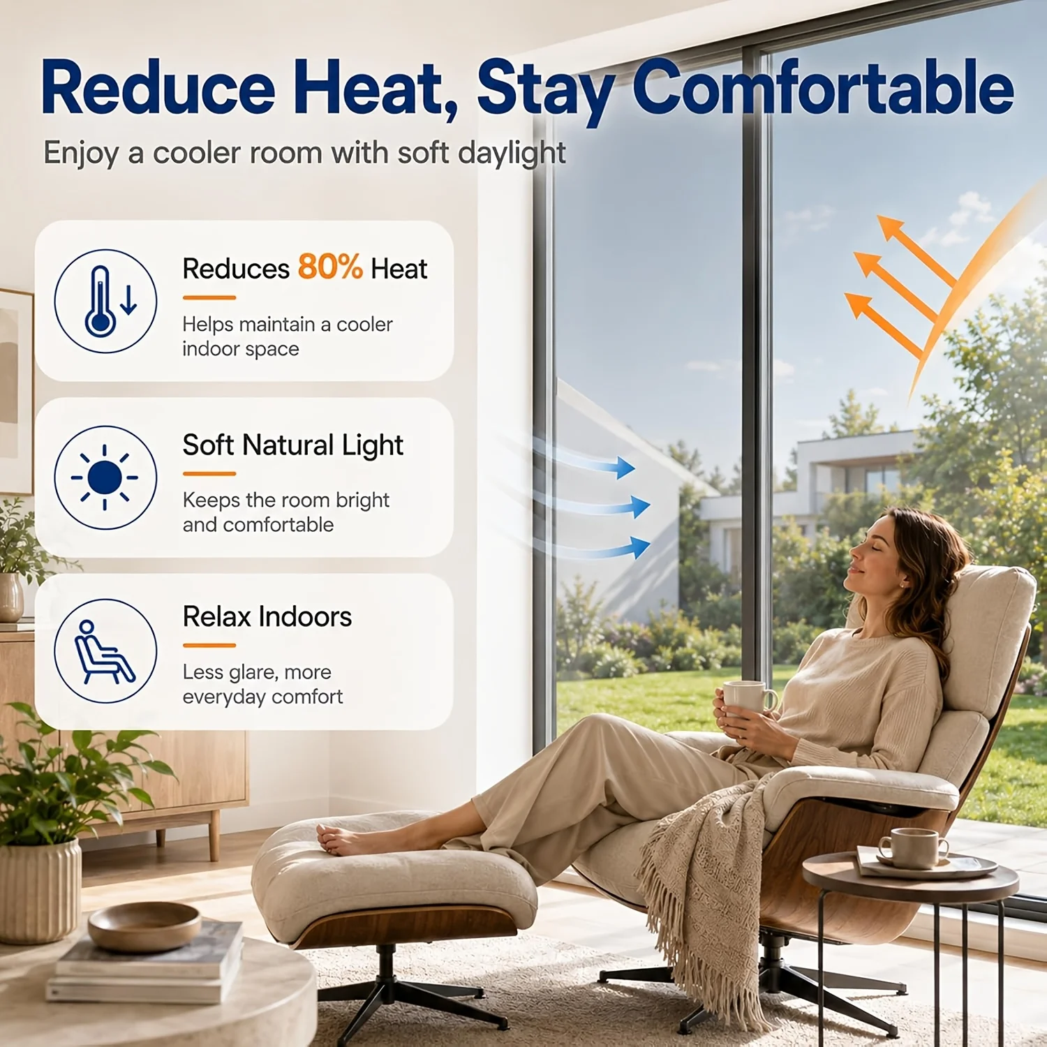 One Way Mirror Privacy Window Film Heat Control Anti Glare Static Cling for Home Office Glass Door