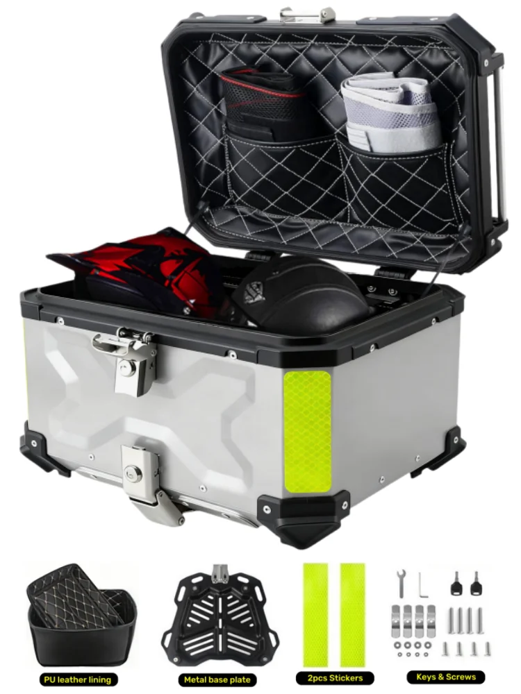 CNC Aluminium-Legierung Motorrad-Topcase Helmkoffer Silberfarben Wasserdichter Motorrad-Kofferraum Schnellverschluss Heckgepäckbox Werkzeugkasten