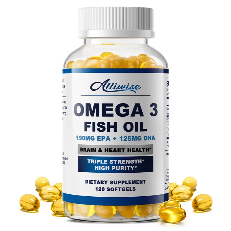 Alliwise 1000mg Omega 3 Fish Oil Capsules Non-GMO Gluten Free Dietery Supplement- Supports Nervous System, Skin Hair Health, Relieves Stress
