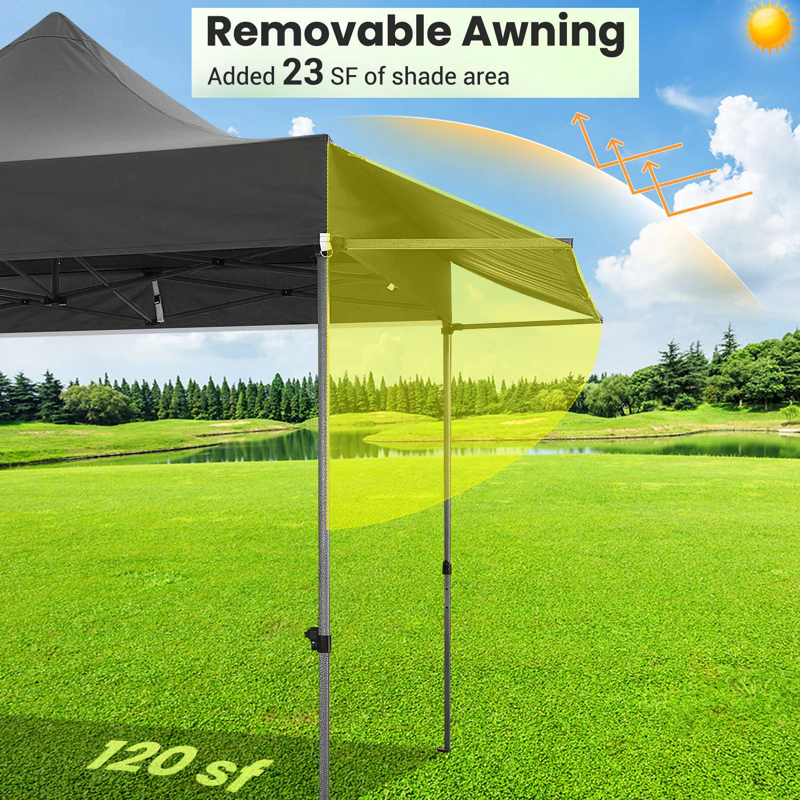 10x10FT Pop Up Canopy Tent Heavy Duty with Sidewalls, Outdoor Commercial Canopy with Awning, Waterproof&23 SF Extended Awning, Vendor Tent for Market, Party Events