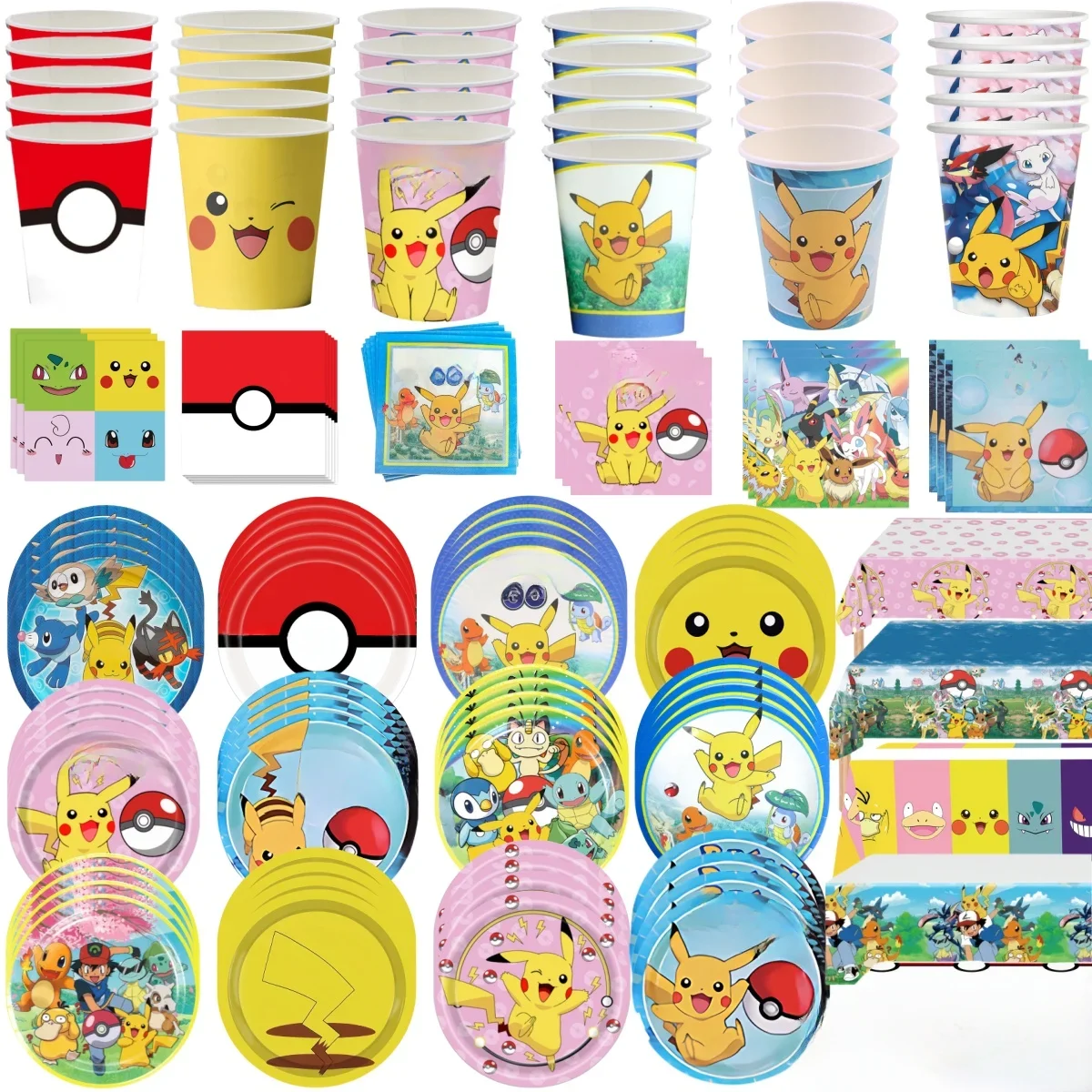 Décoration de fête d'anniversaire Pokemon, nappe Pikachu, tasse, assiette, serviette, sac cadeau, réception-cadeau pour bébé, cadeaux pour enfants, fournitures de fête