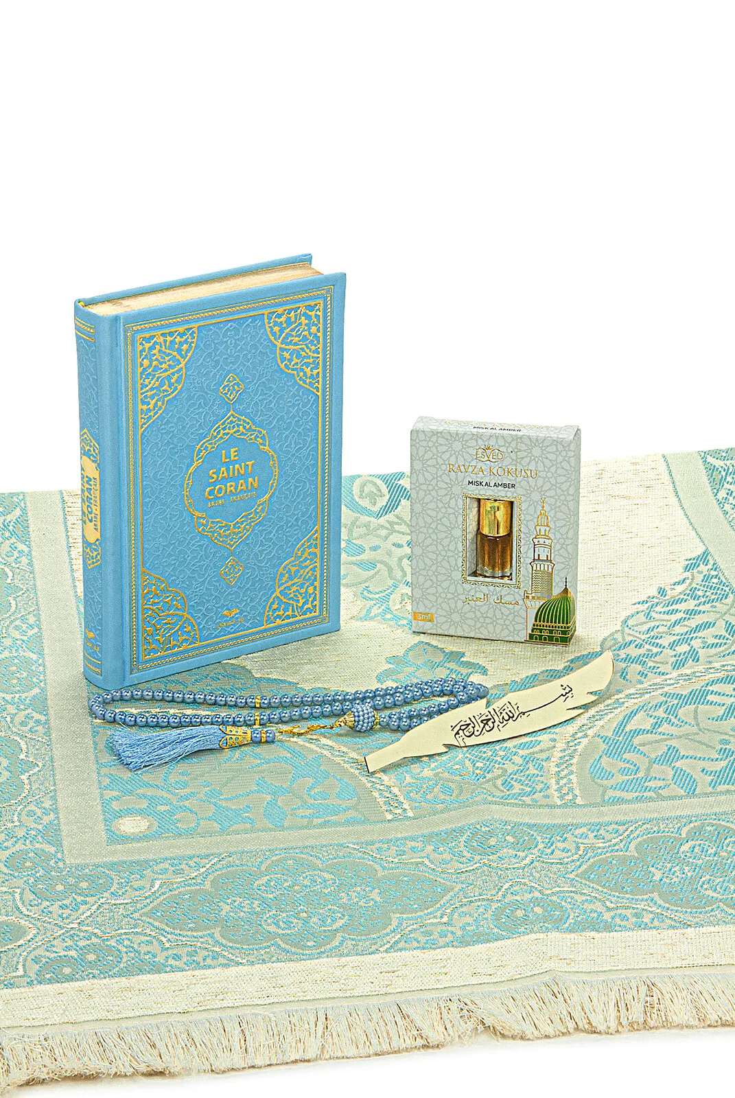 French Translation Luxury Quran Portable Quality Prayer Rug Special Rosary Muslim Islamic Gift Set Ramadan Worship