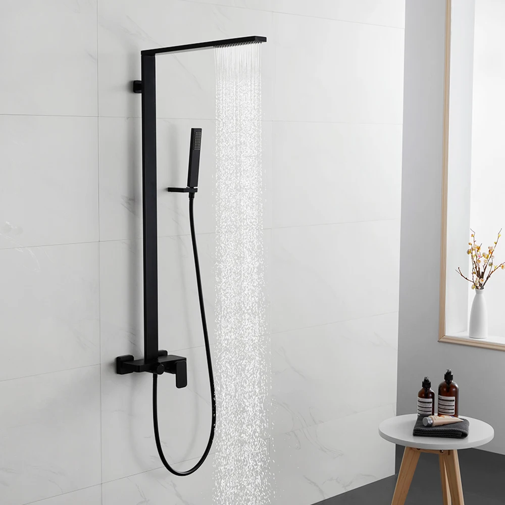 

SKOWLL Rainfall Shower System Wall Mount Tub Shower Combo Set with Handle Shower, Matte Black