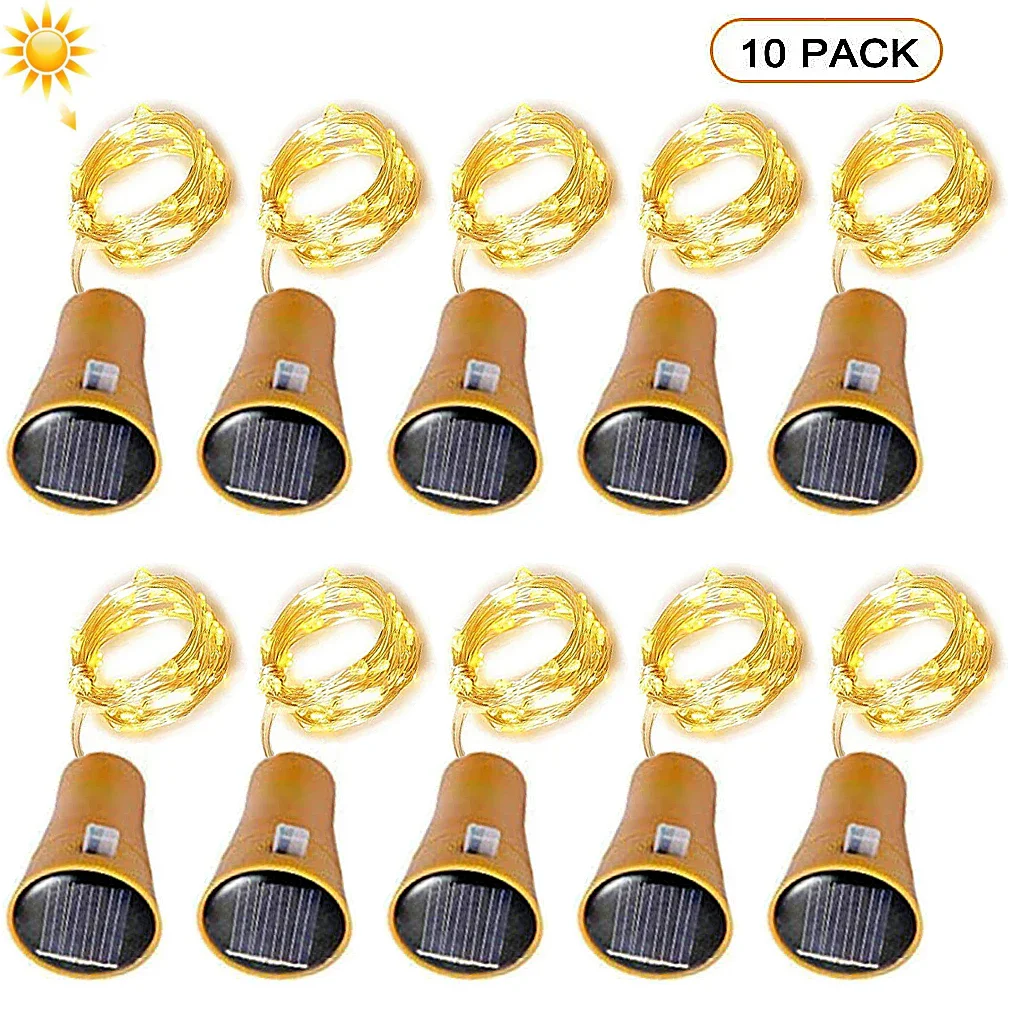 Cadena de luz Solar para botella de vino, alambre de cobre, luces de hadas con forma de corcho, lámpara de Navidad para boda, fiesta, decoración de jardín, 2M, 20led