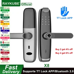 RAYKUBE-cerradura de puerta biométrica con huella dactilar, dispositivo electrónico de seguridad para el hogar, sin llave, con tarjeta IC Digital inteligente, APP TTlock, modelo X8