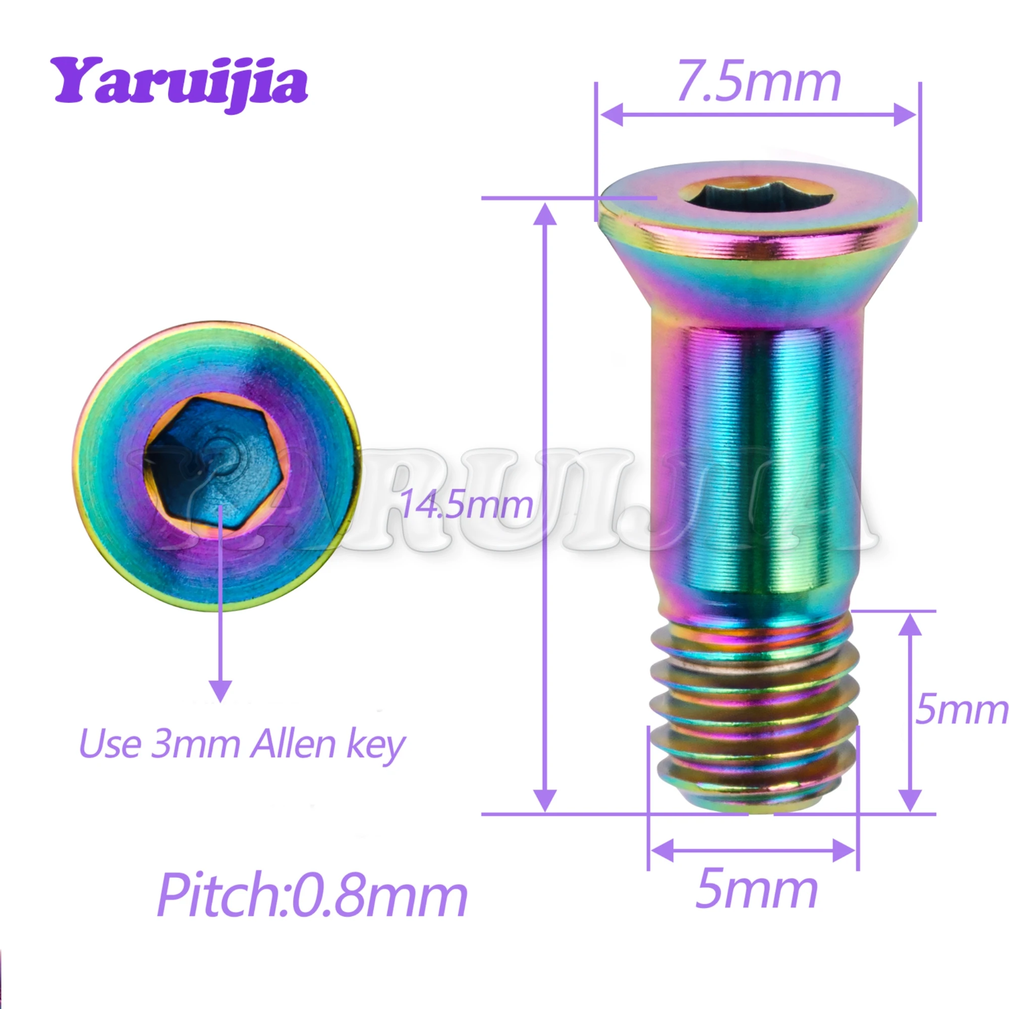 Yaruijia-Parafusos de roda de titânio, parafuso traseiro para MTB Road Bike, M5 x 14.5mm, 6pcs