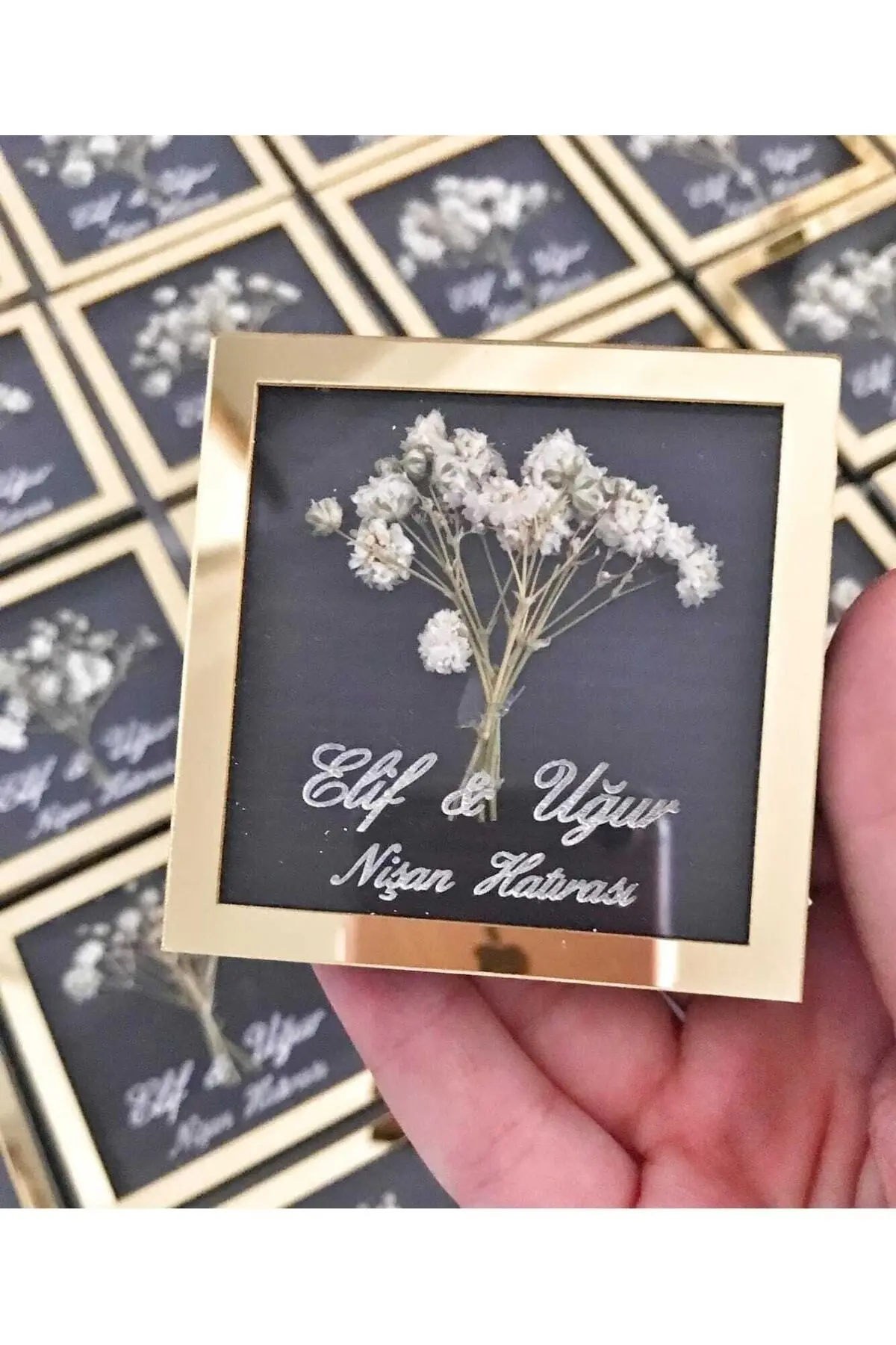 Word Engagement Wedding Memorabilia Fancy Square Model Plex Wooden Magnet 15 Pieces