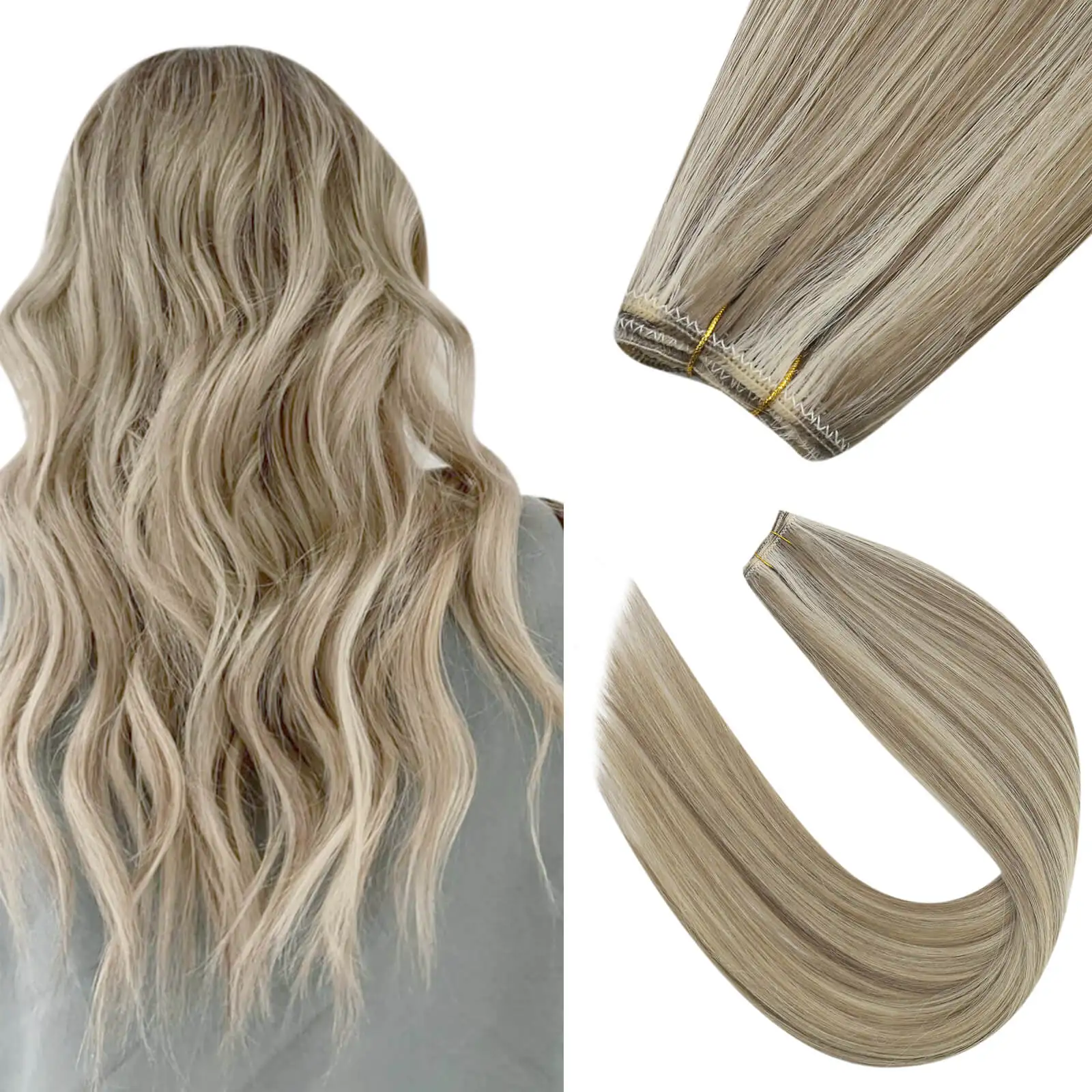 

LaaVoo Invisible Sew in Bundles Hair Extension For Women Real Human Hair 50g/pcs 16-24inch 12 Months High Quality Virgin Weft