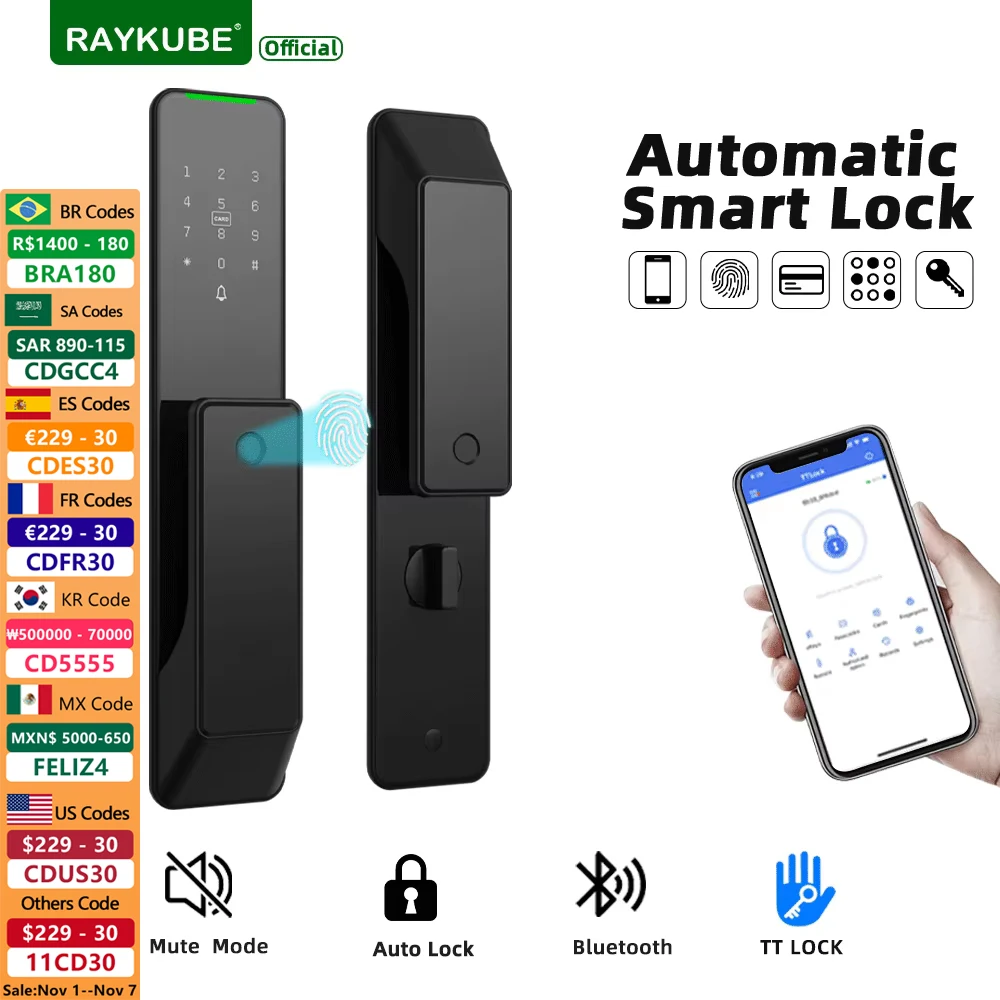 

NEW RAYKUBE KX2 TT Lock Bluetooth Electronic Smart Door Lock With Biometric Fingerprint APP Remote Control NFC Key Unlock