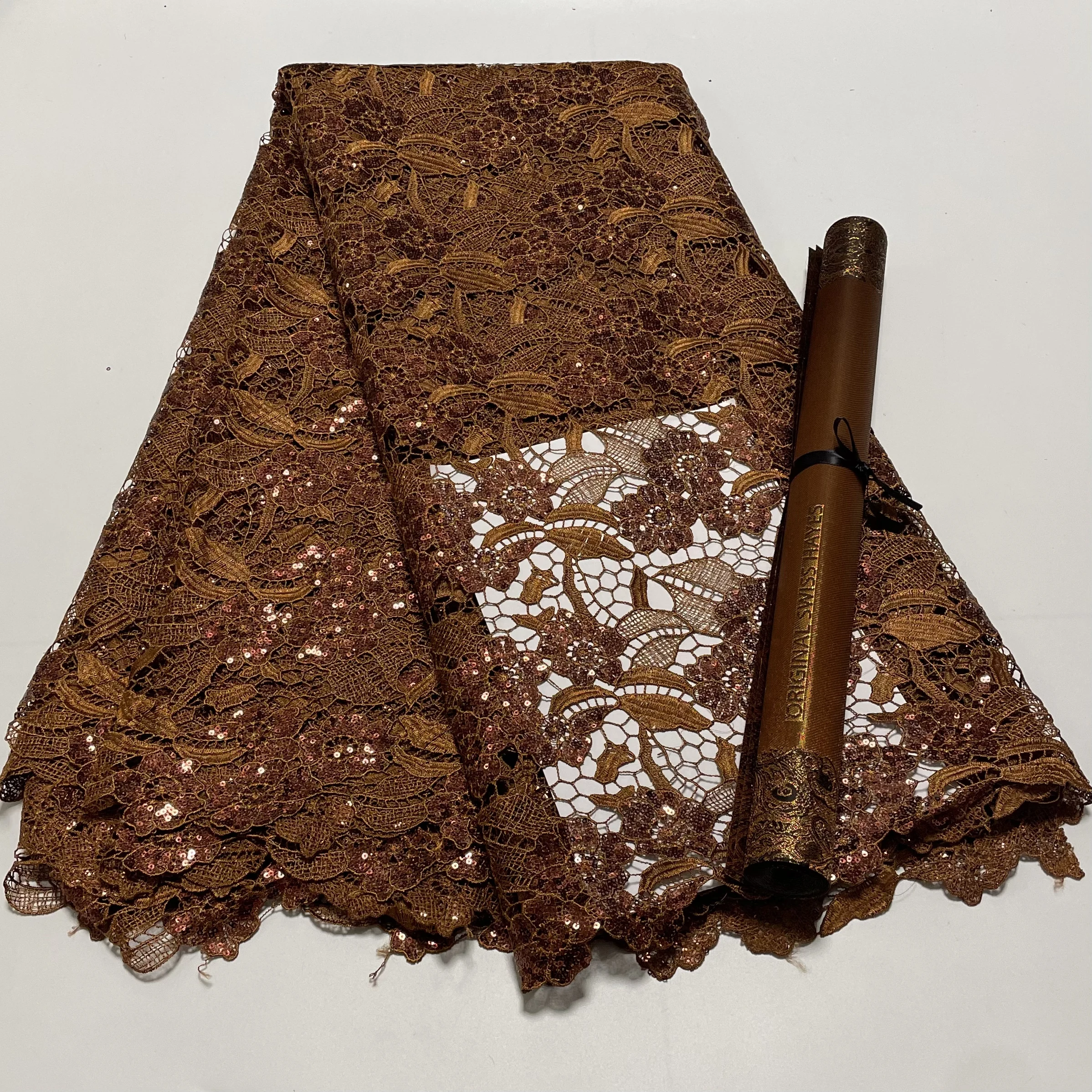 Nigerian Cord Guipure Lace Fabric 2025 High Quality Embroidery French Lace Material 5Yards With African Sego Headtie Aso Ebi