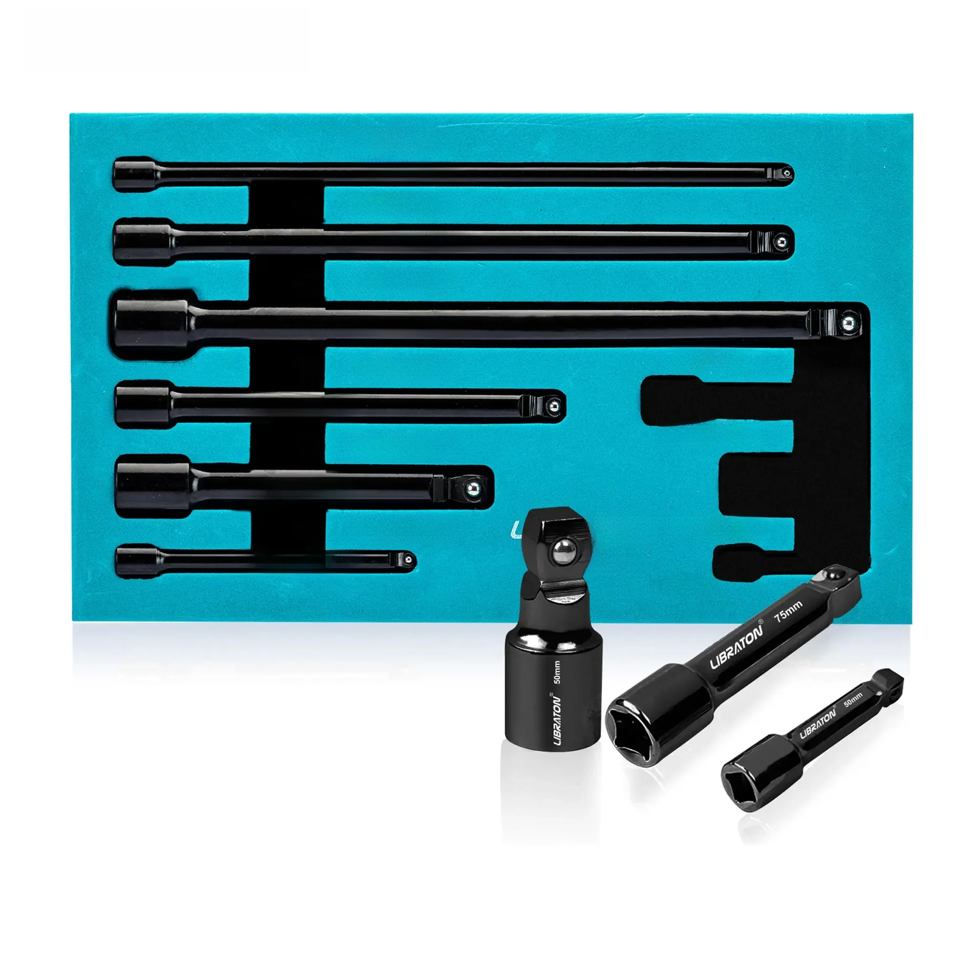 Libraton 9 pièces ensemble d'extensions de douilles oscillantes, Extensions à cliquet 1/4 "3/8" 1/2 ", Extensions oscillantes, Extension de douille d'entraînement