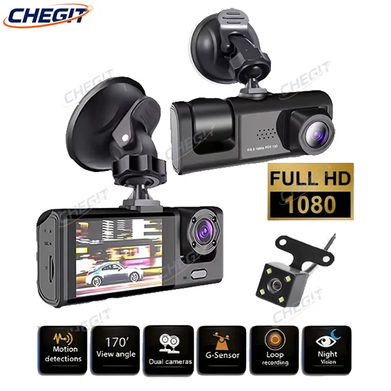 3 Cameras Car Dvr W… - image