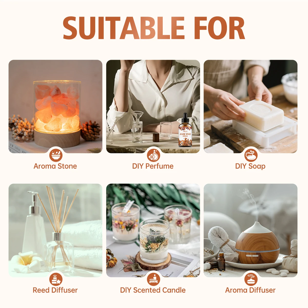 زيت اليانسون النجمي العطري بنكهة التوابل، مناسب لتدليك الجسم والعناية بالشعر.