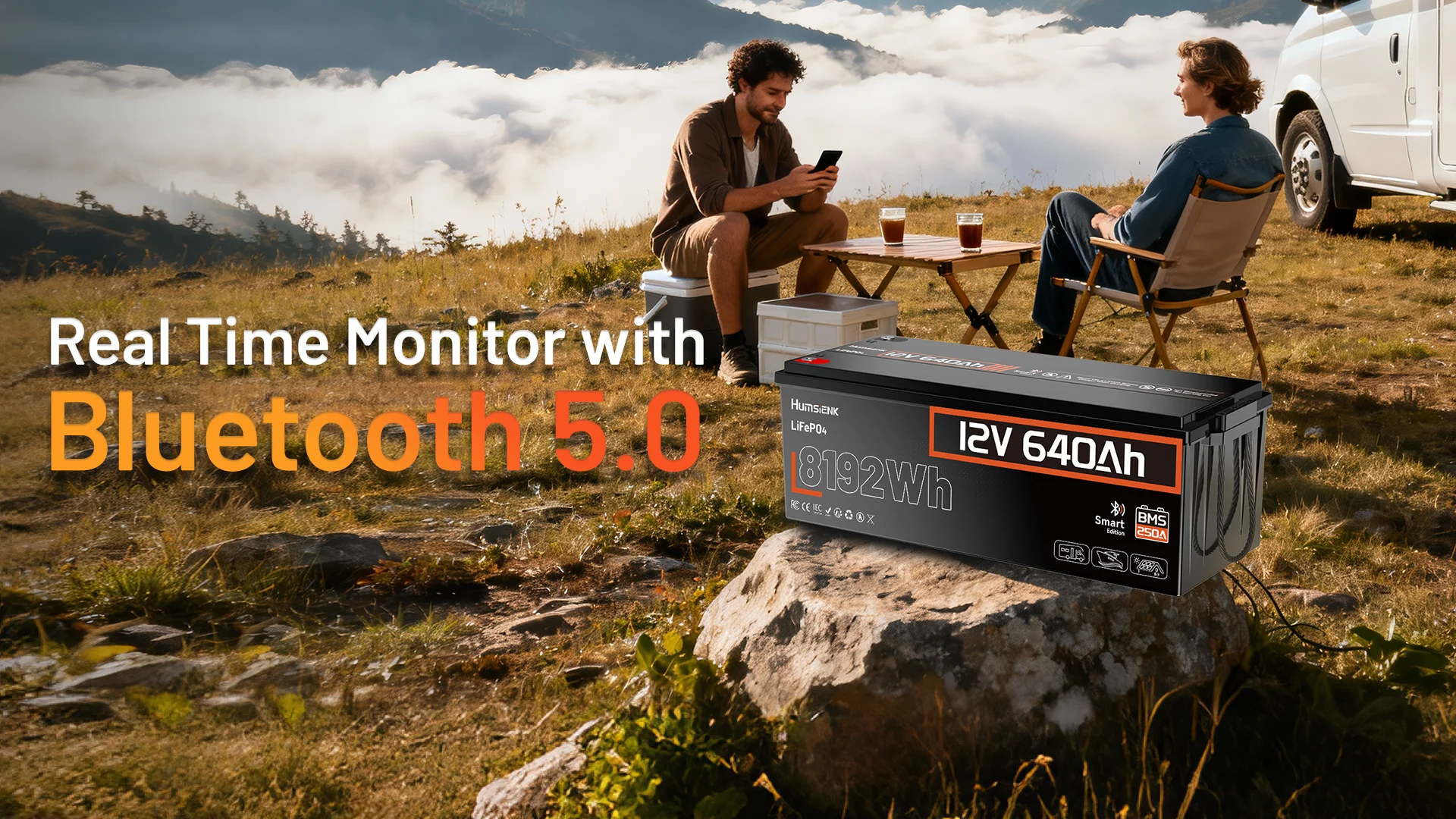 Humsienk 12V 640Ah LiFePO4 Lithium-Batterie mit Bluetooth, 250A BMS, 15000+ Zyklen, 600Ah+ LiFePO4-Akku, IP65 & Tieftemperaturschutz, Max. 8192Wh Ausgangsleistung Perfekt für Off-Grid, Heim-Backup, Solarenergie, ECE R10 Zertifiziert – Detail 6