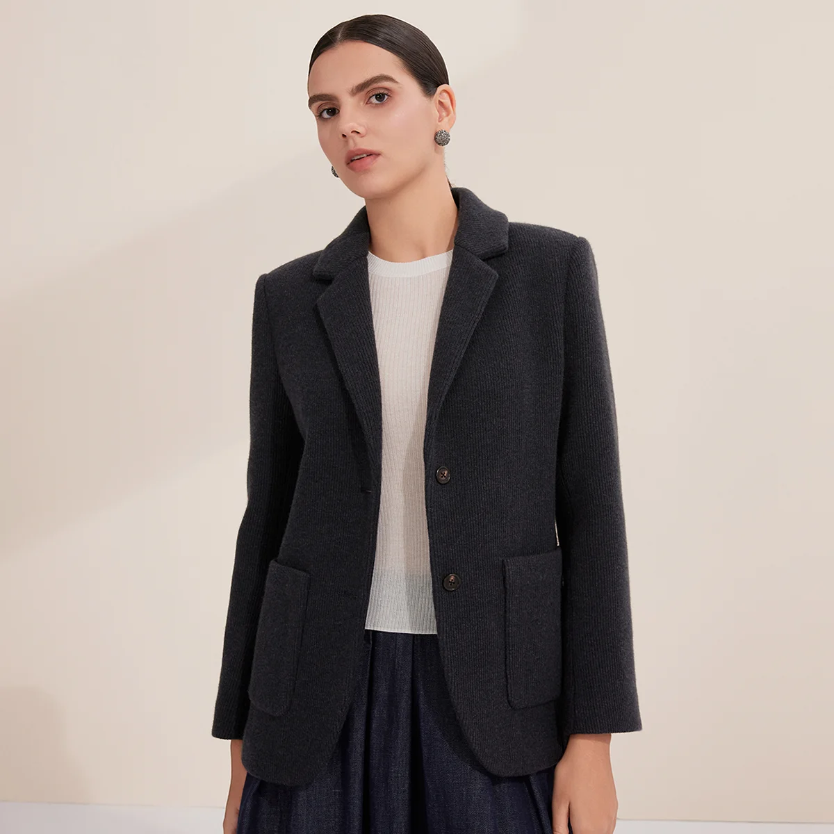 BY4521228 Merino Wool Knit Women's Tailored Blazer Jacket Chain Trimmed Collar Ribbed Cardigan Coat Quiet Luxury Early Autumn