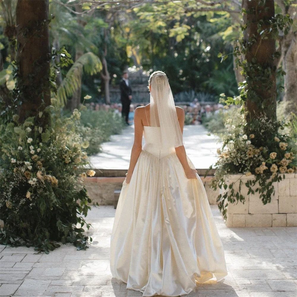 Vestido de novia de satén suave con tirantes finos, fotos reales, impresionante, para fotografía, 20107 #2024