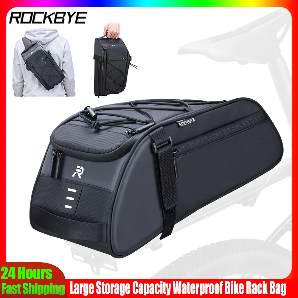 

Велосипедная сумка Rockbye 10 л на задний багажник, многофункциональная водонепроницаемая велосипедная сумка через плечо с расширяемым светоотражающим креплением для заднего фонаря