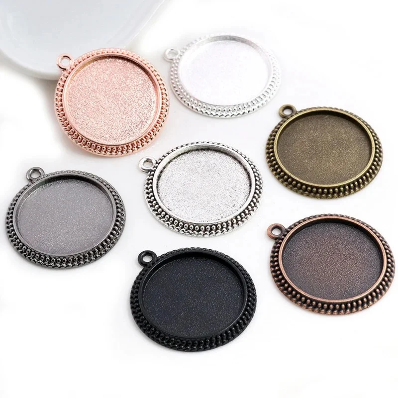 Nowa moda 5 sztuk 25mm wewnętrzna rozmiar antyczne posrebrzane 7 kolory w stylu Vintage Cabochon baza ustawienie Charms wisiorek — zdjęcie 2