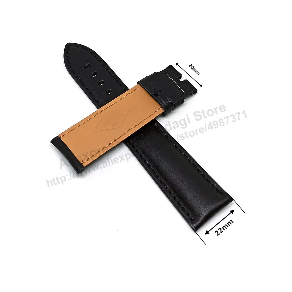 22mm Black Genuine Leather Replacement Watch Fits with Fossil Townsman ME3041 , ME3170 , FS4935 , FS5585 ,