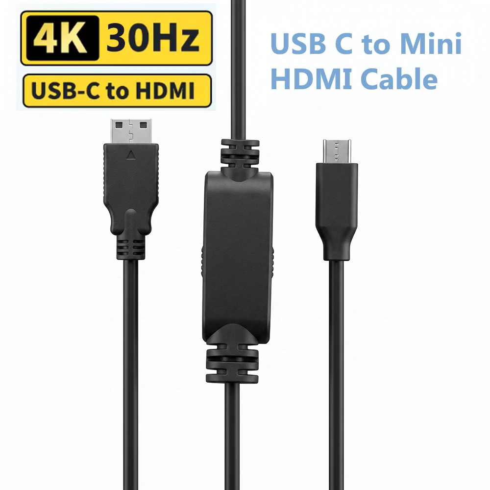 USB C to Mini HDMI Cable 4K 30Hz Short USB Type C to Mini HDMI Converter Cable for Macbook Pro Air Mini